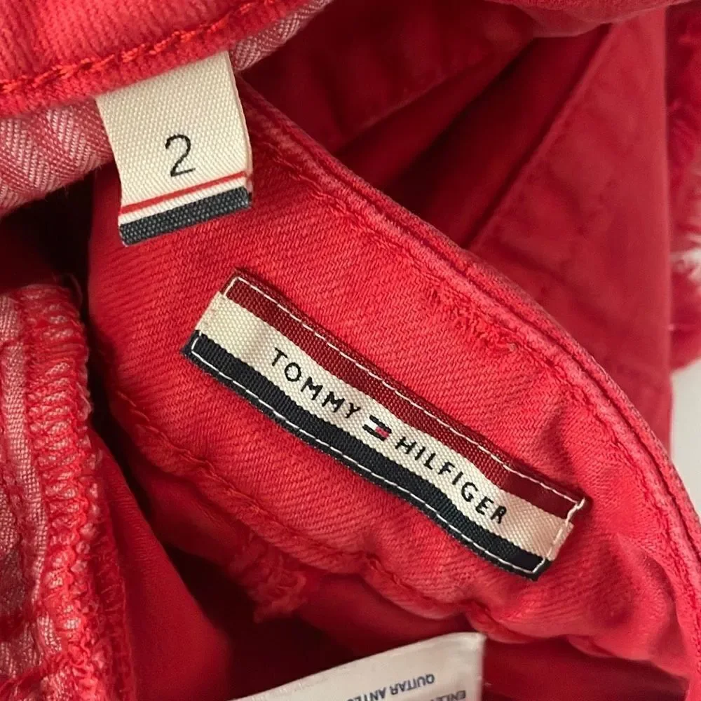 Tommy Hilfiger Red Frayed Hem Jean Shorts 2